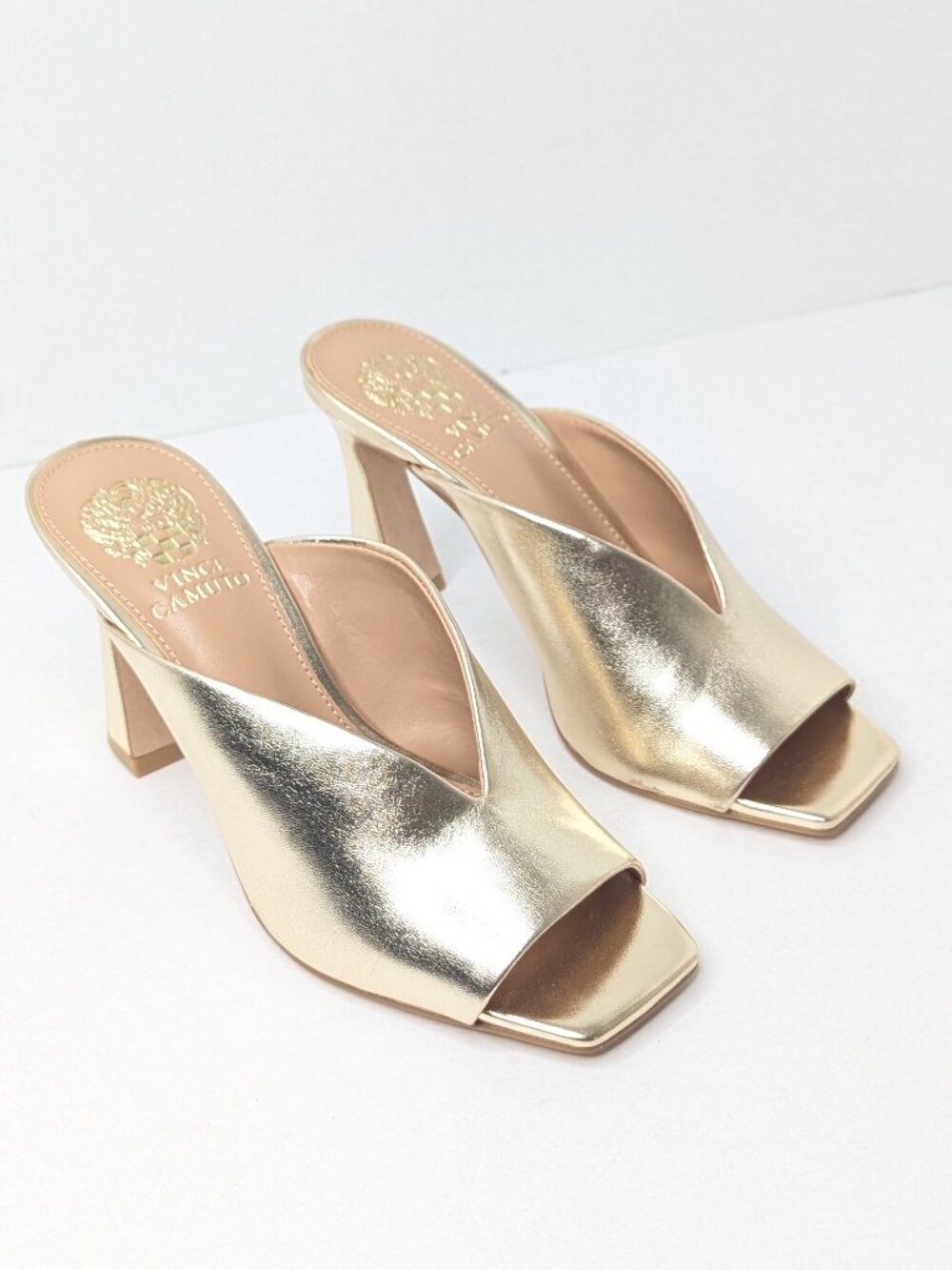 Vince Camuto Galeni Heeled Sandals Egyptian Gold Leather Womens 5